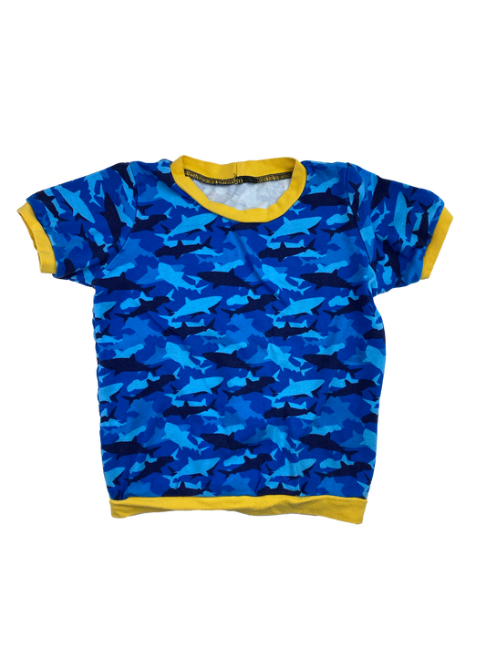 Blue Shark Print PJ T-Shirt with Yellow Trim 4T