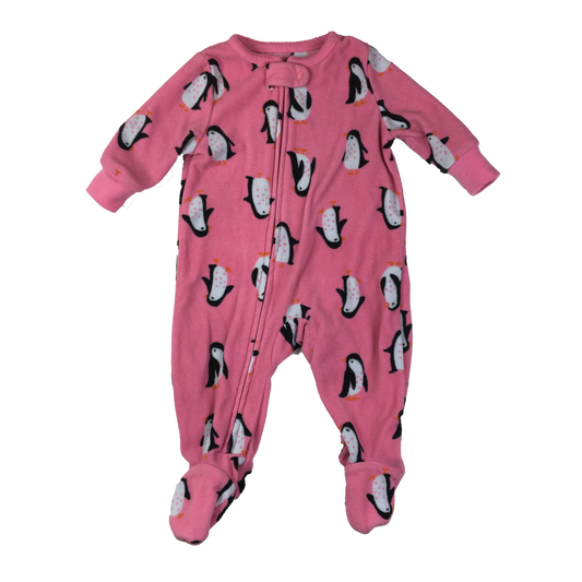 Carter's Pink Fleece Footed Sleeper with Penguins 3M