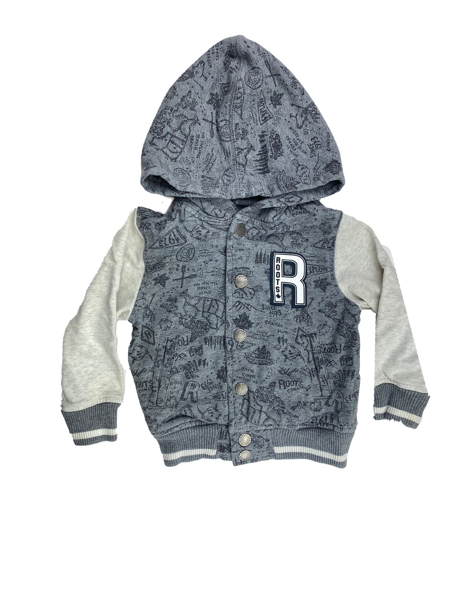 Roots Kids Grey Print Varsity Jacket with Hood 2T