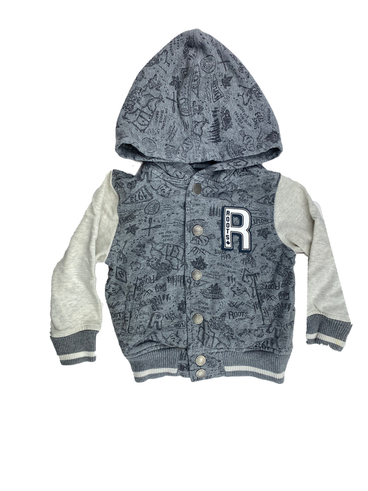 Roots Kids Grey Print Varsity Jacket with Hood 2T