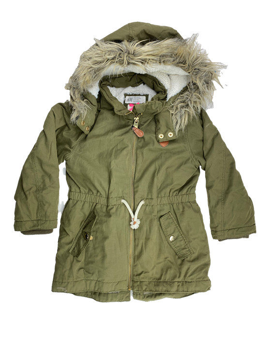 H&M Green Winter Jacket with Fur Lined Hood 4-5