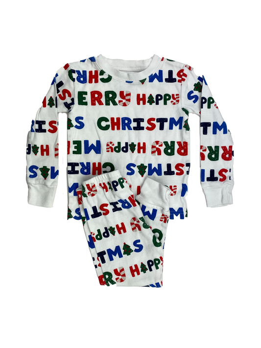 Carter's White PJ Set with "Merry Christmas Happy Christmas" Print 2T/5T