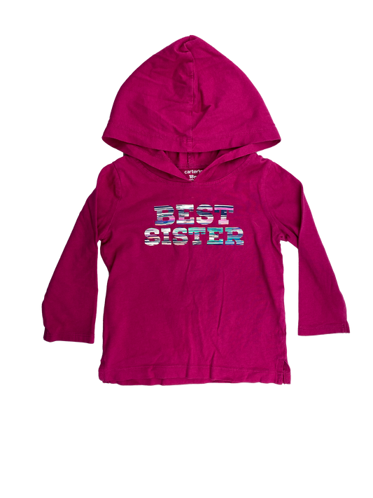 Carter's Pink Long Sleeve Shirt with "Best Sister" & Hood 18M