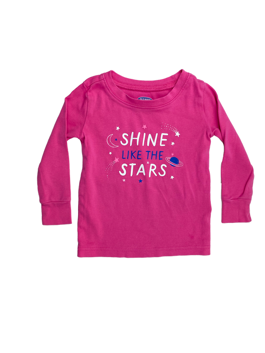 Old Navy Pink Long Sleeve Shirt with "Shine Like The Stars" 18-24M