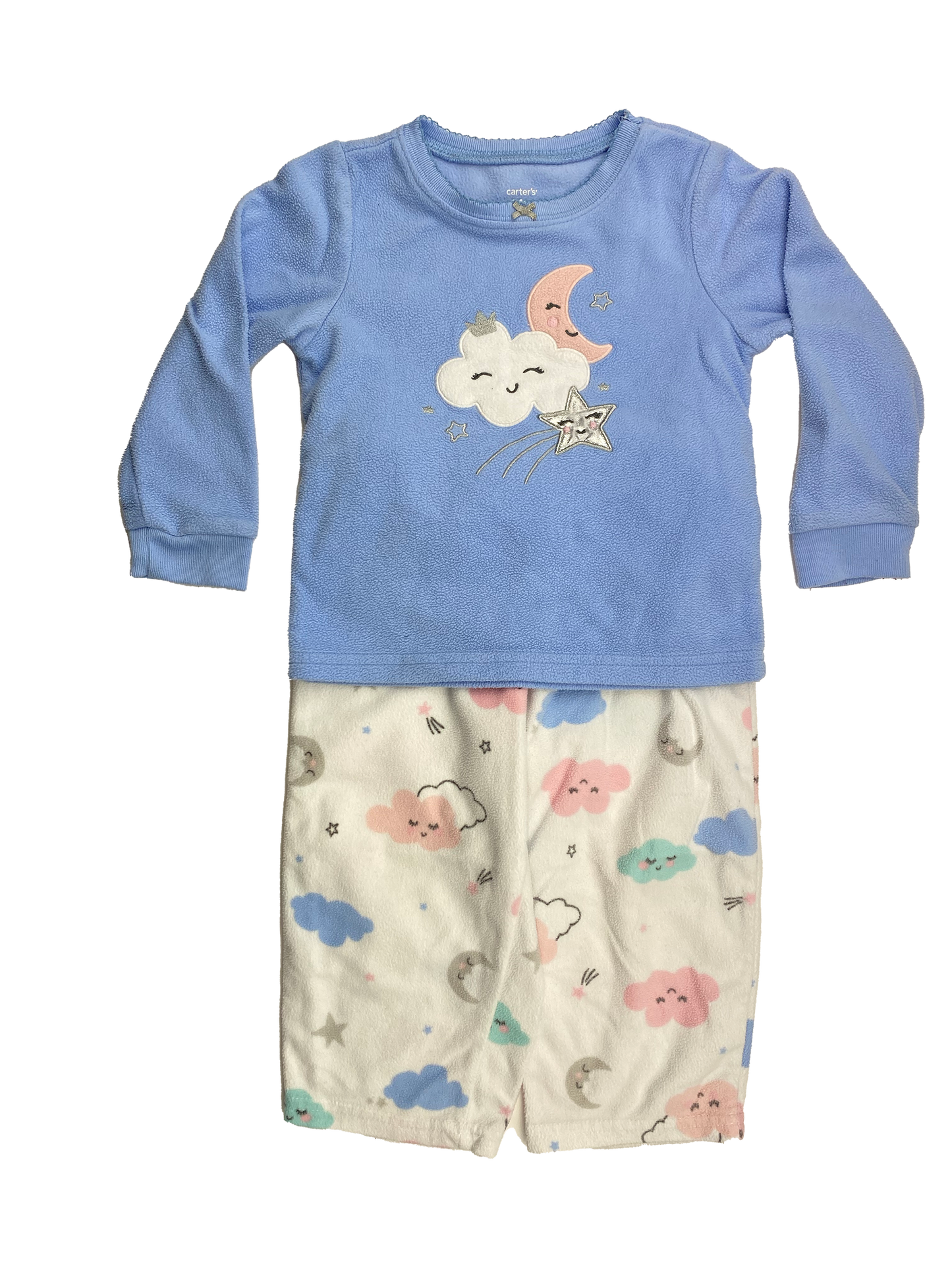 Carter's Blue & Cream Fleece PJ Set with Clouds 24M