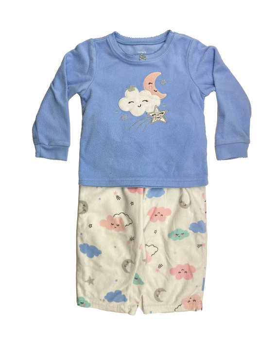 Carter's Blue & Cream Fleece PJ Set with Clouds 24M