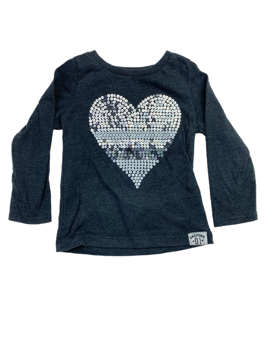 Carter's Grey Long Sleeve Shirt with Sequin Heart 2T