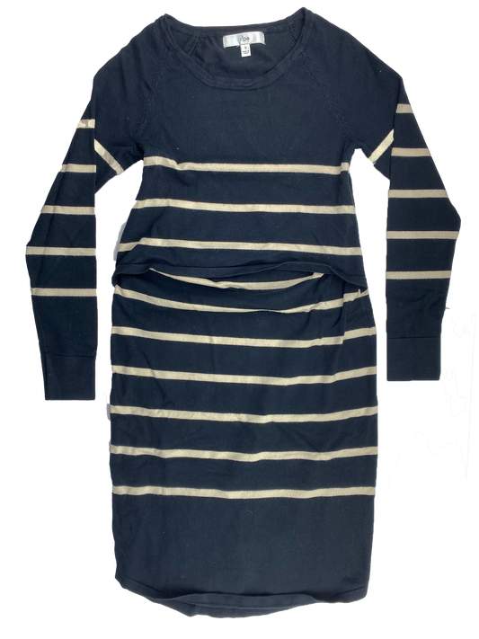 Ripe Black & Beige Striped Long Sleeve Nursing Dress S