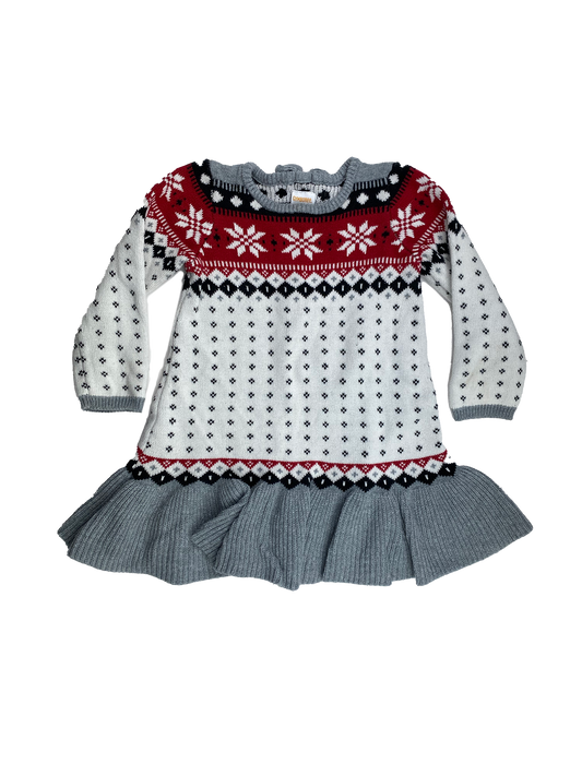 Gymboree White, Grey & Red Knit Sweater with Snowflakes 2T