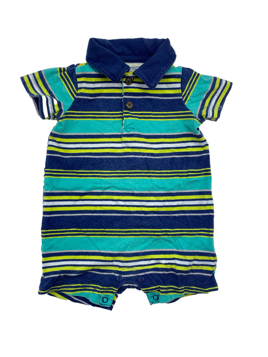 Simple Joys Navy, Teal & Green Striped Romper 6-9M