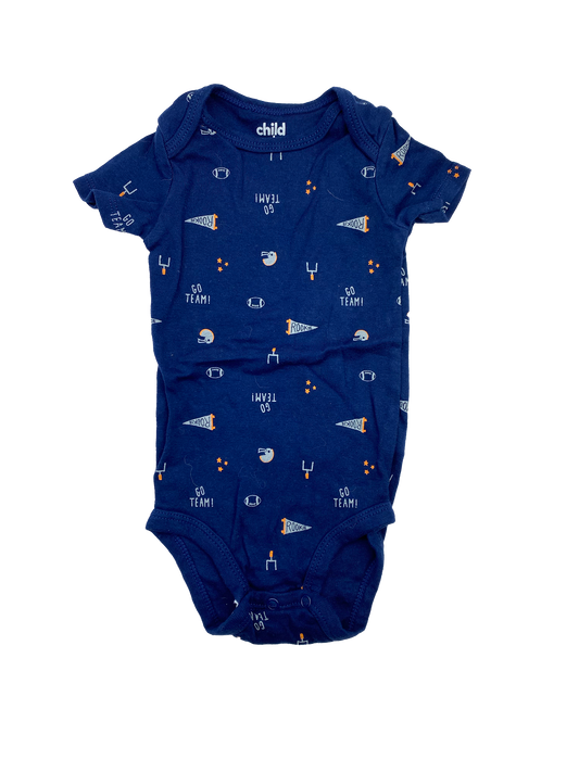 Child of Mine  Navy Onesie with Football Theme 6-9M