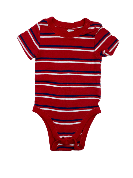 Old Navy Red Onesie with Navy & White Stripes 6-12M