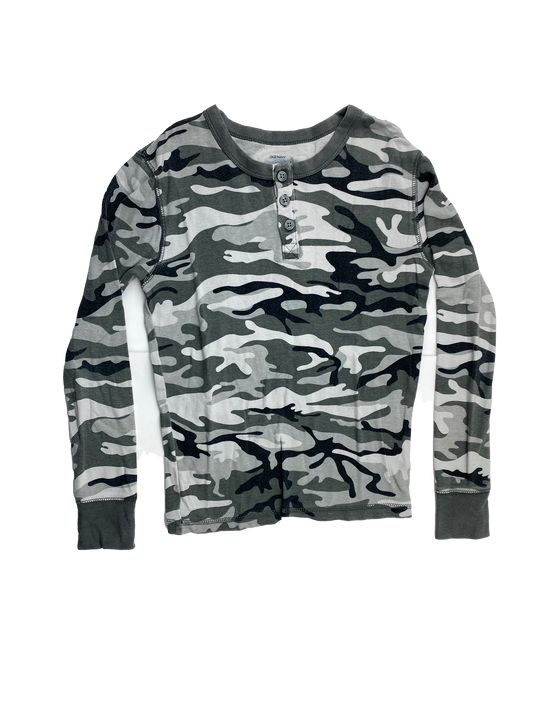 Old Navy Black & Grey Camo Henley Long Sleeve Shirt 12