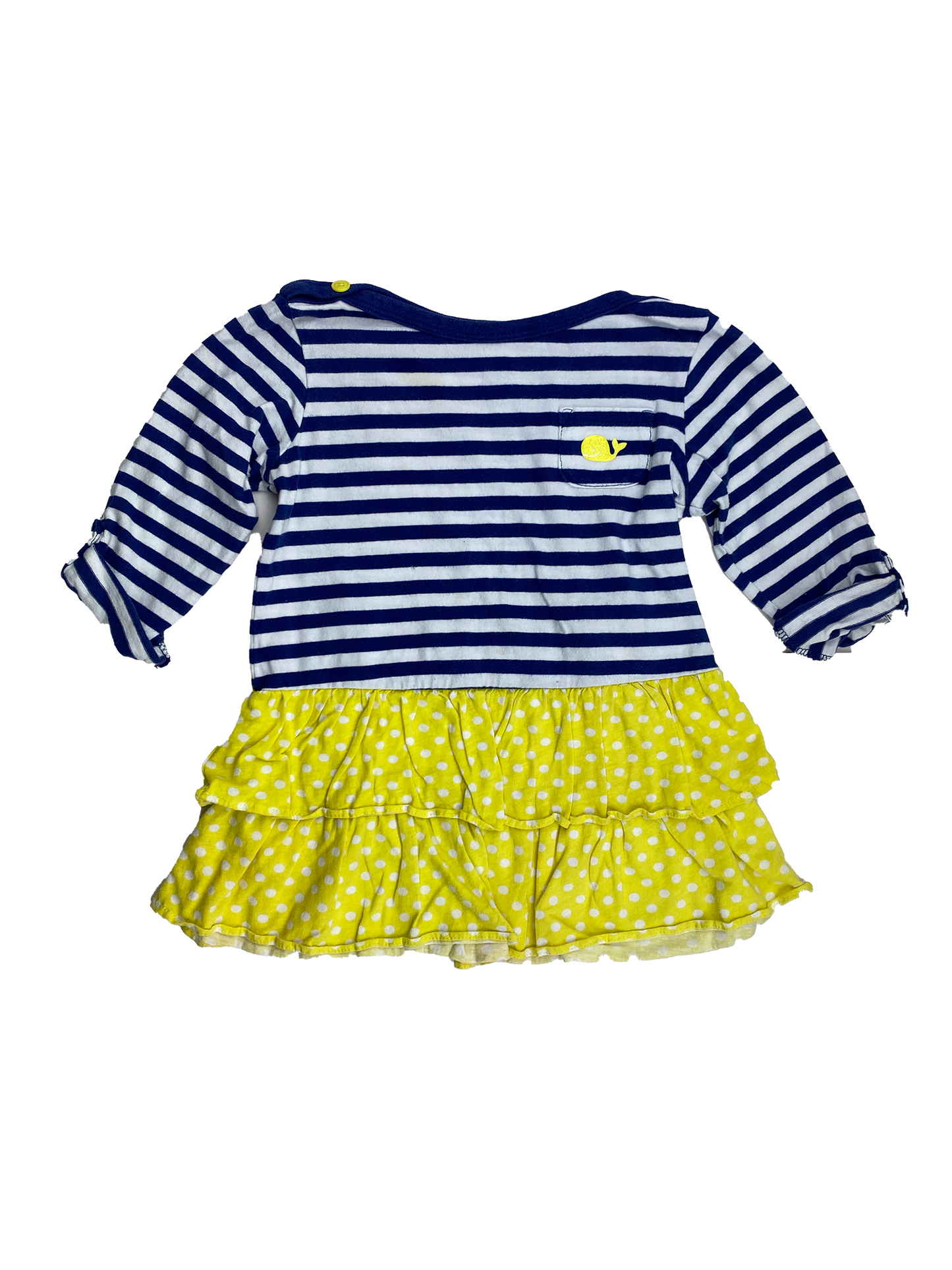 Carer's Navy & White Striped Long Sleeve Dress with Yellow Skirt 3T