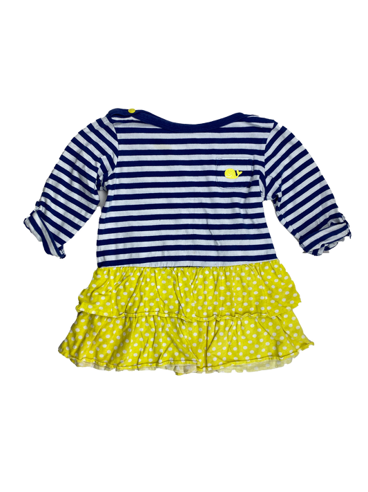 Carer's Navy & White Striped Long Sleeve Dress with Yellow Skirt 3T