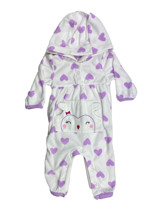 Child of Mine White Fleece Jumpsuit with Hood & Owl Face Pocket 0-3M