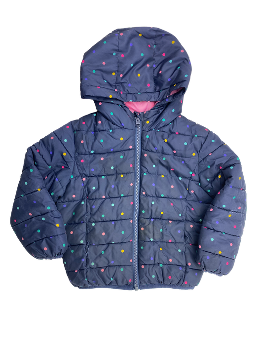 George Navy Puffer Jacket with Multicoloured Polka Dots 5T