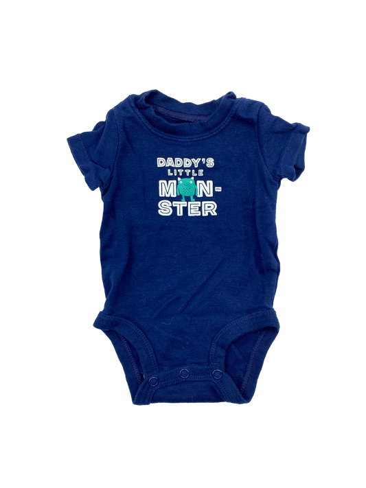 Carter's Blue Onesie with "Daddy's Little Monster" NB