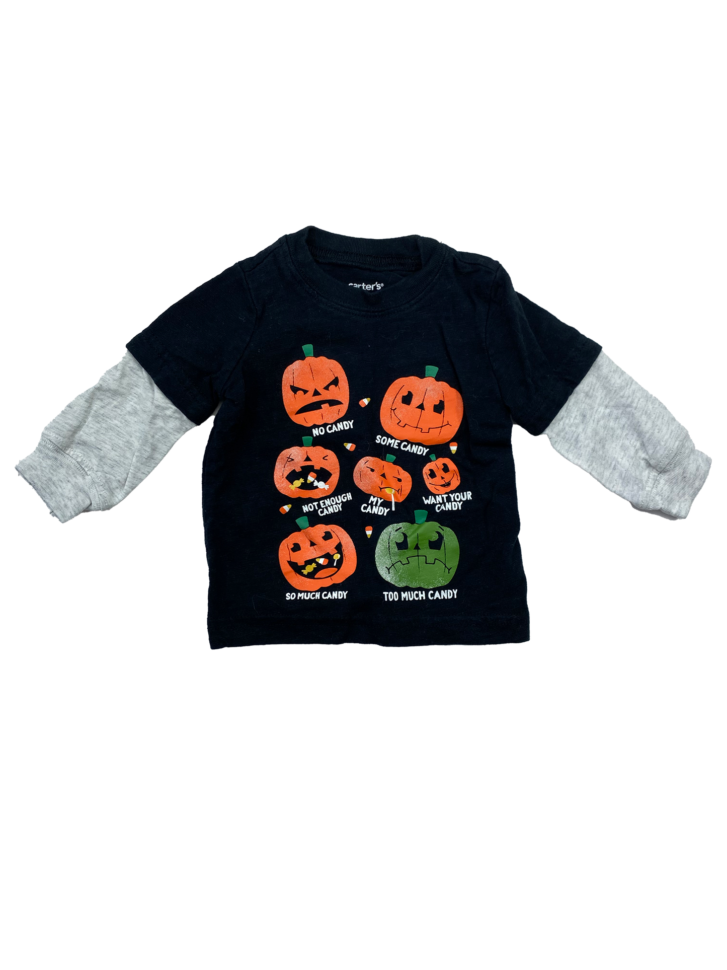 Carter's Black & Grey Long Sleeve Shirt with Jack-O'Lanterns 3M