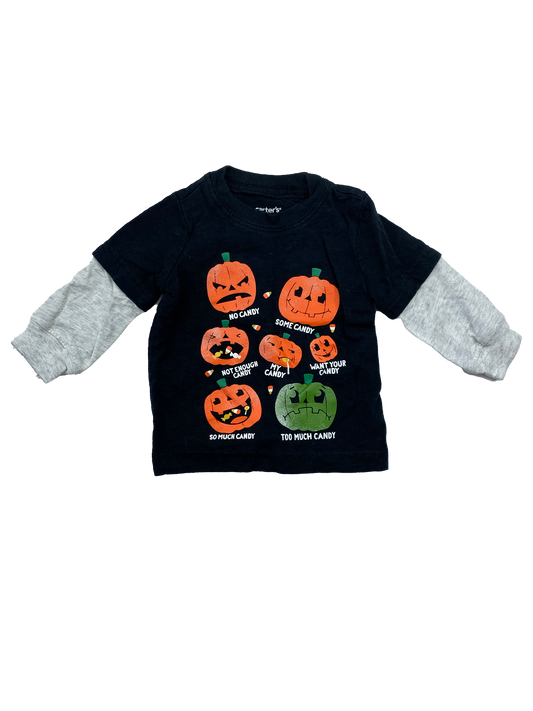 Carter's Black & Grey Long Sleeve Shirt with Jack-O'Lanterns 3M