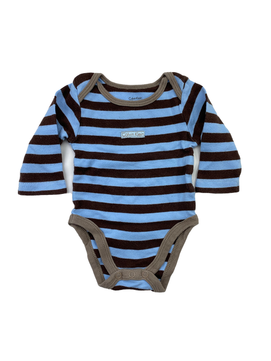 Calvin Klein Blue & Brown Long Sleeve Onesie 0-3M