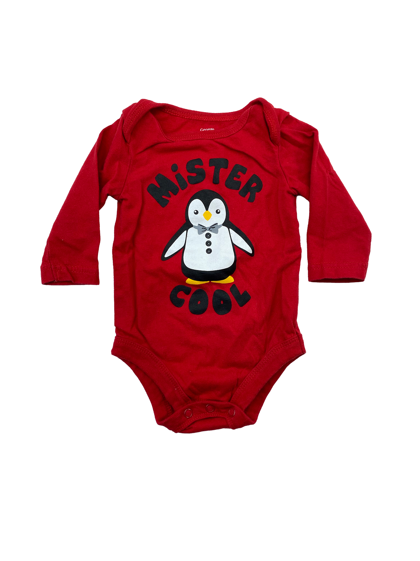 George Red Long Sleeve Onesie with Penguin & "Mister Cool" 0-3M