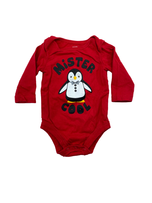 George Red Long Sleeve Onesie with Penguin & "Mister Cool" 0-3M