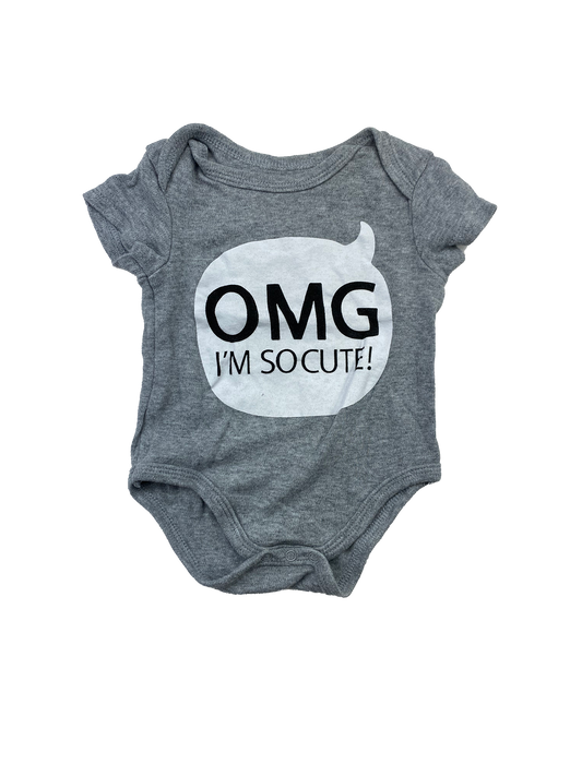 Monkey Bars Grey Onesie with "OMG I'm So Cute" 0-3M