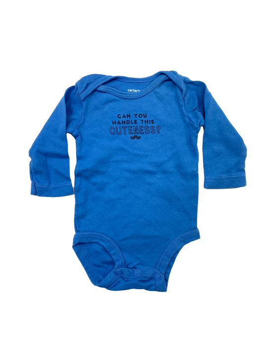 Carter's Blue Long Sleeve Onesie with "Can You Handle This Cuteness?" 3M