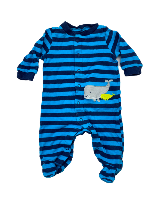 Carter's Blue Striped Footed Sleeper with Whales 0-3M