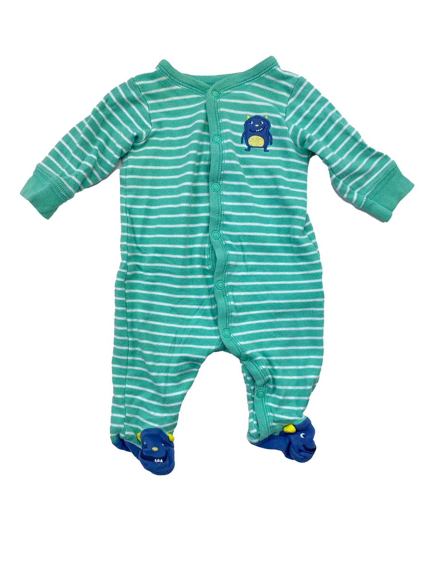 Carter's Teal & White Striped Footd Sleeper with Monster Feet 3M