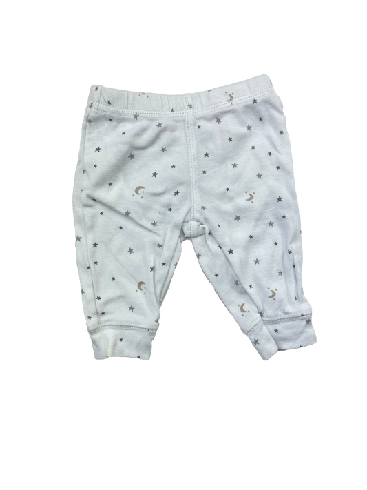 Carter's White Pull-On Pants with Stars & Moons & Penguin on Bum NB