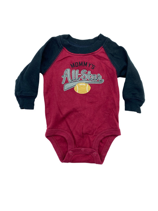 Child of Mine Black & Red Long Sleeve Onesie with "Mommy's All-Star" NB