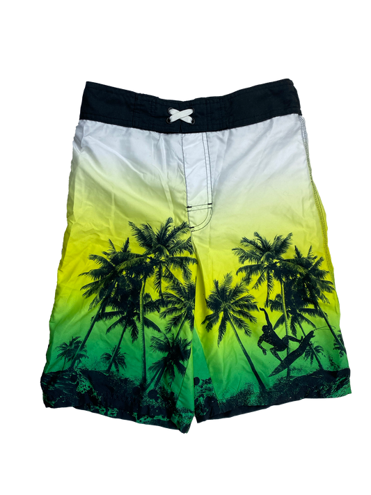 George Yellow & Green Swim Trunks with Palm Trees 10-12