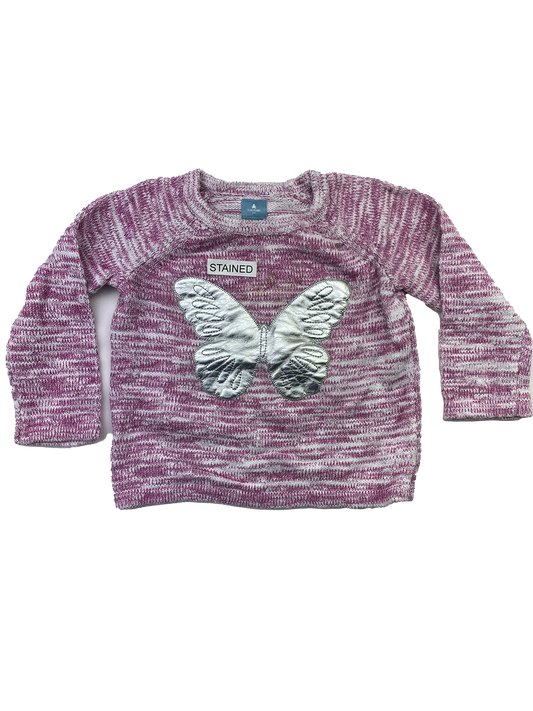 ❗️Stained: Baby Gap Pink Knit Sweater with Silver Butterfly 2T