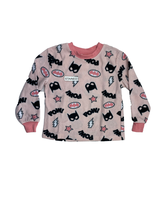 ❗️Stained: Batman Pink Fleece PJ Top with Batman Masks & "Pow" 3T