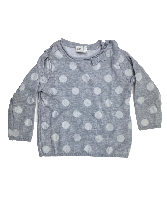 ❗️Stained: H&M Grey Pull-Over Sweater with White Dots & Bow 12-18M