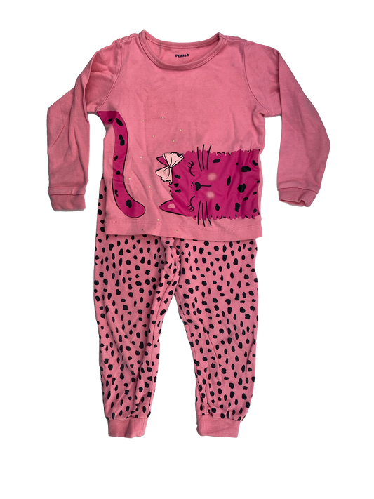 ❗️Stained: Pekkle Pink PJ Set with Cat 2-3T