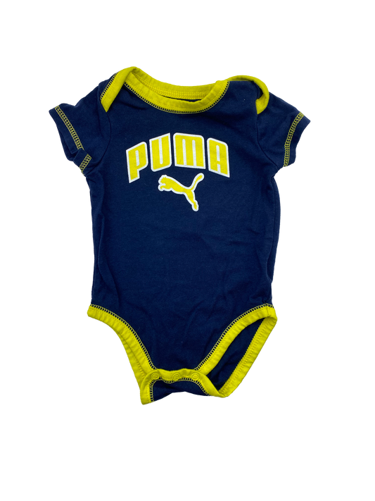 Puma Navy Onesie with Yellow Trim & Puma Logo 6-9M