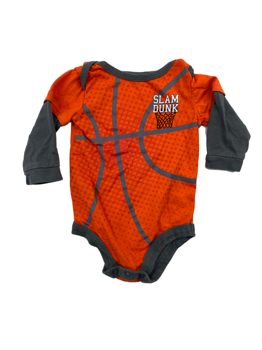 George Red Onesie with Basketball Print & "Slam Dunk" 0-3M