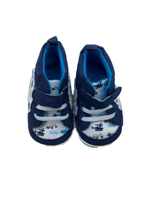 Child of Mine Navy & White Booties with Vehicles 0-3M