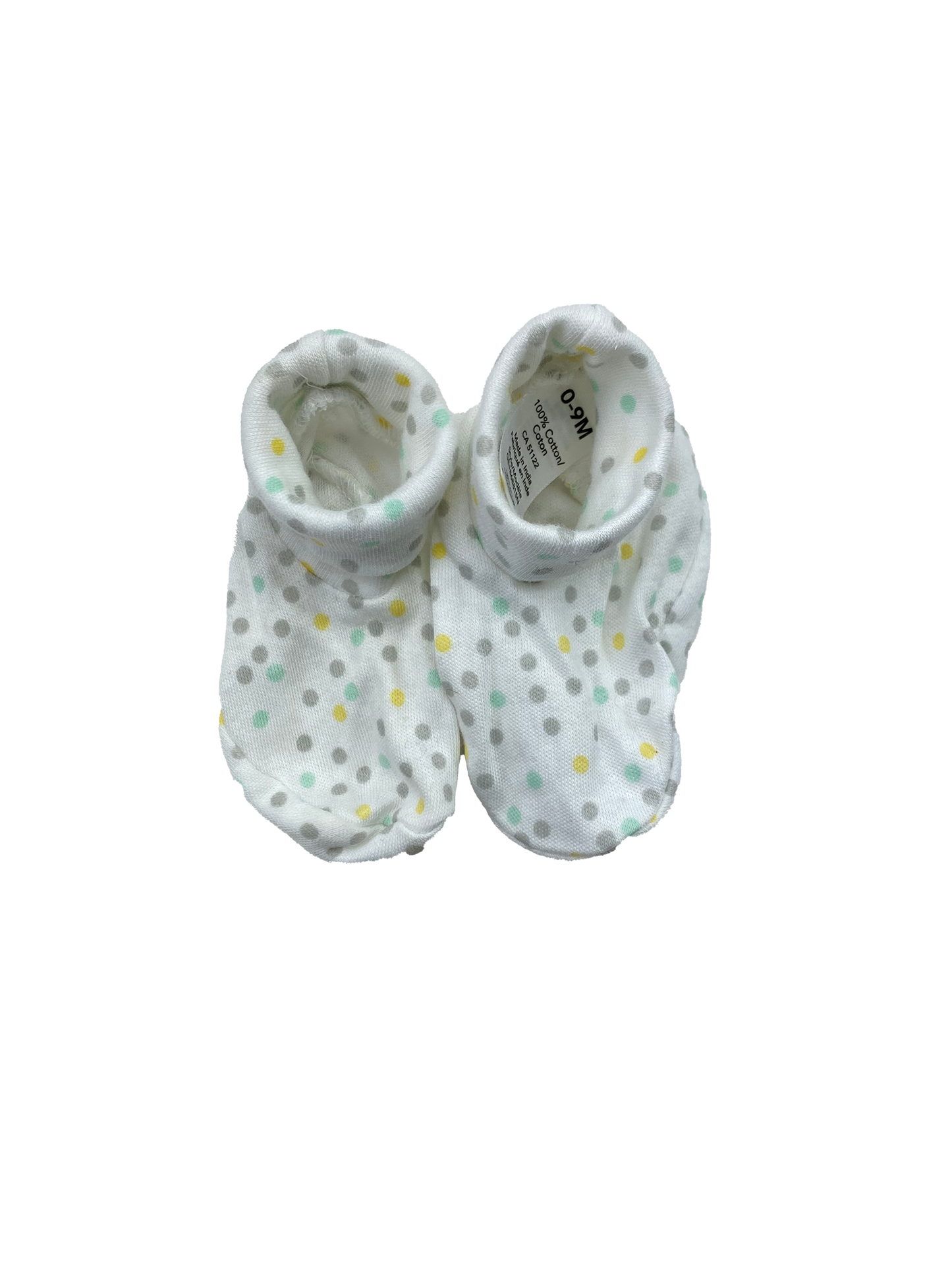 George White Booties with Grey, Yellow & Green Dots 0-9M