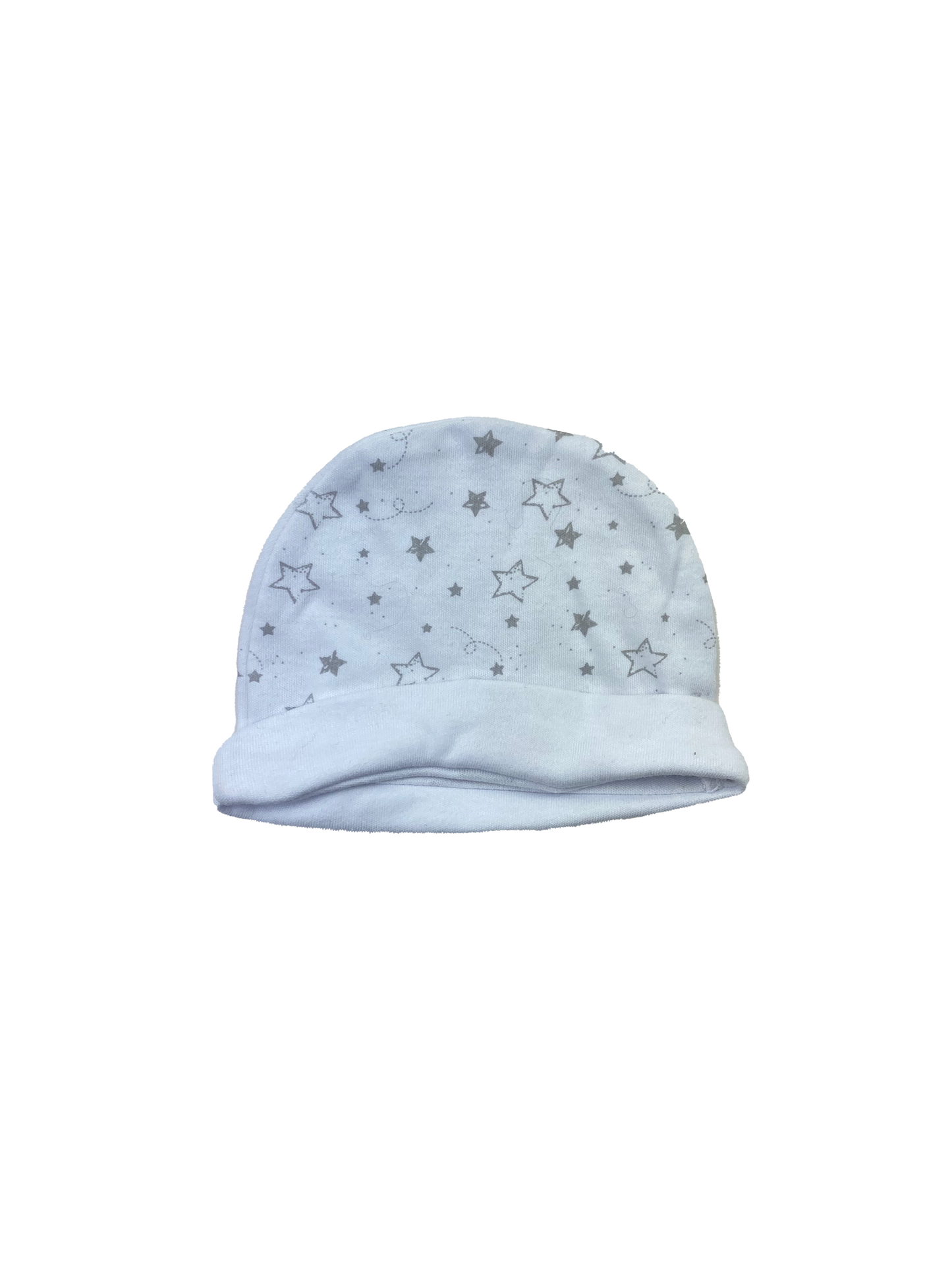 Just Too Cute White Beanie with Grey Stars 0-3M