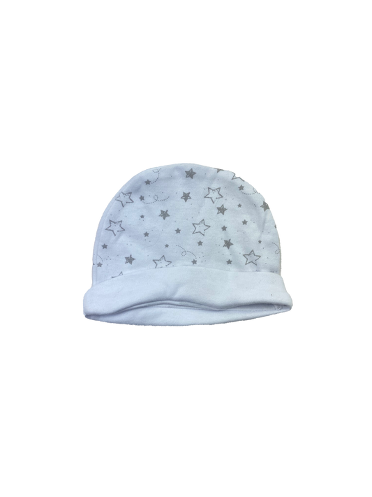 Just Too Cute White Beanie with Grey Stars 0-3M