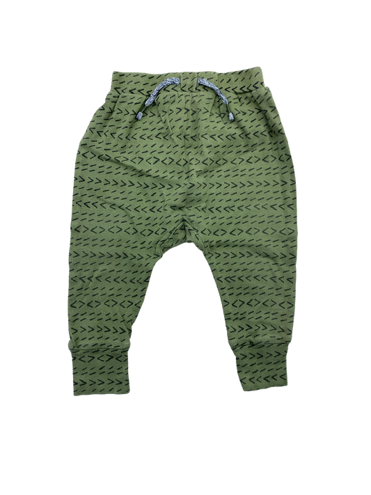 Joe Fresh Green Harem Pants with Black Pattern 6-12M