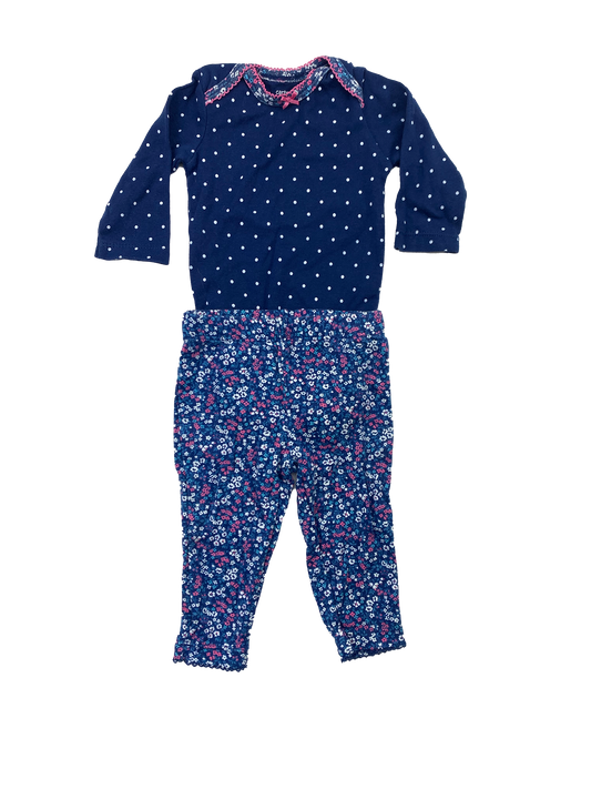 Carter's Navy 2-Piece Set Long Sleeve Onesie & Floral Leggings 3M