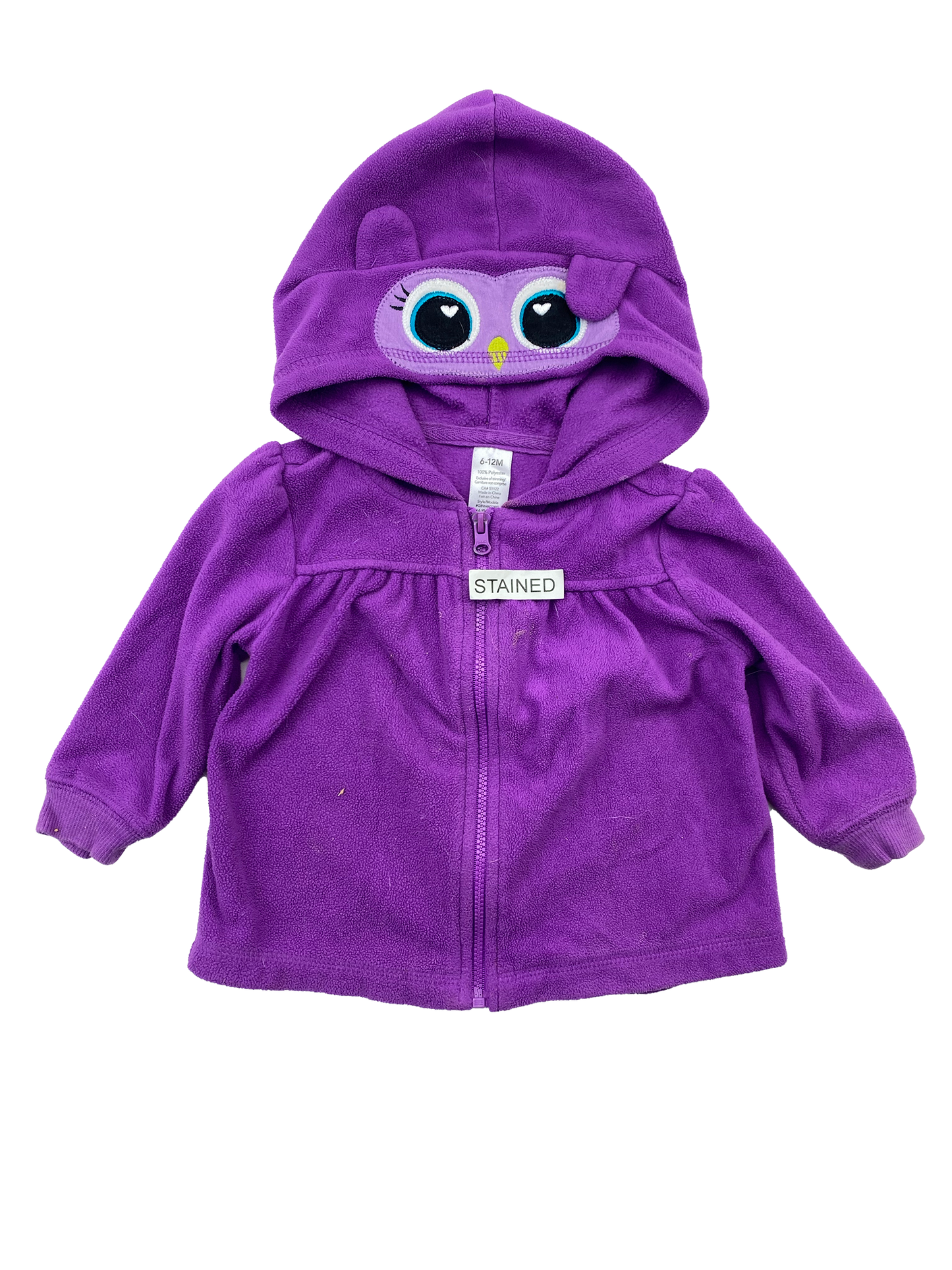 ❗️Stain: George Purple Fleece Zip-Up Hoodie with Owl Hood 6-12M