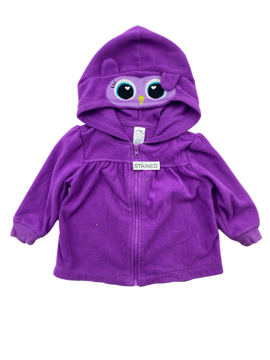 ❗️Stain: George Purple Fleece Zip-Up Hoodie with Owl Hood 6-12M