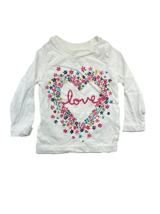 Carter's White Long Sleeve with Flower Heart "Love" 12M