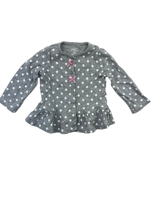 Carter's Grey & White Polka Dot Snap Up Cardigan with Ruffle Bottom 6-9M